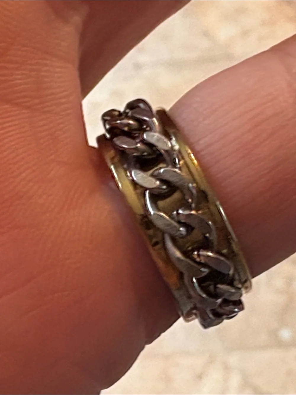 Men's Two-Tone Chain Inlay Ring - Silver and Gold Size 7.5